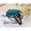 Kép 1/3 - Teknős, ékszertartó, polyresin, kék és ezüst, 16x16x6cm