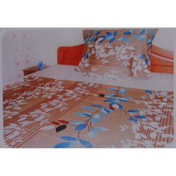 Pamutszatén ágynemű garnitúra, barna, fehér és kék levelekkel, szimpla