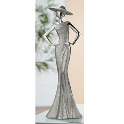 Polyresin  szobor, díva, ezüst, 11x30x9cm