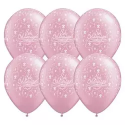 11 inch-es, 28cm Sok Boldogságot Pearl Pink Virágmintás Lufi Esküvőre, 6 db/csomag