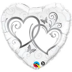 18 inch-es, 46cm Entwined Hearts Silver Esküvői Szív Fólia Lufi