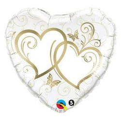 18 inch-es, 46cm Entwined Hearts Gold Esküvői Szív Fólia Lufi