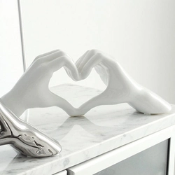 Kerámia szobor, Hand heart, fényes fehér, 31x11x7cm