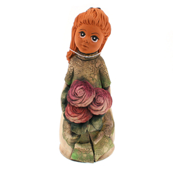 Panka baba, 25cm, rózsacsokorral, natúr és zöldes ruhában