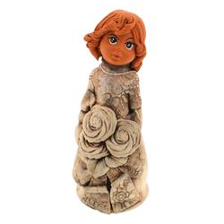 Panka baba, 25cm, rózsacsokorral, natúr ruhában