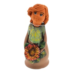 Panka baba, 21cm, virággal, világosbarna ruhában