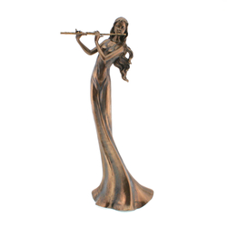 Fuvoláslány, bronz hatású polyresin szobor, 17x36x11cm