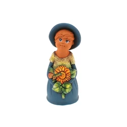 Panka baba, 21cm, kék ruhában, napraforgóval és pillangóval