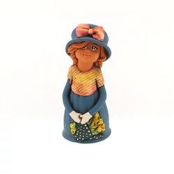 Panka baba, 21cm, kék ruhában, kannával