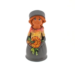 Panka baba, 21cm, szürke ruhában, napraforgóval és pillangóval