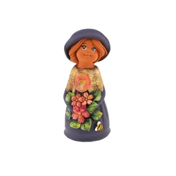 Panka baba, 21cm, szürke ruhában, méhecskével