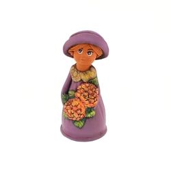 Panka baba, 21cm, lila ruhában, hortenziával