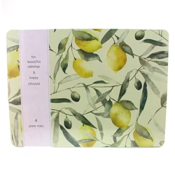 Parafa tányéralátét készlet, 4db-os, 40x30cm, krém alapon, citromos és olivás Parafa tányéralátét készlet, 4db-os, 40x30cm, krém alapon, citromos és olivás