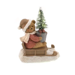 Maci fenyővel szánkón, led, barna pulcsi, 11x14cm Maci fenyővel szánkón, led, barna pulcsi, 11x14cm