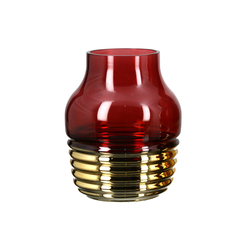 Üveg váza, lámpás, Noble,  burgundy és arany, 15x20x15cm
