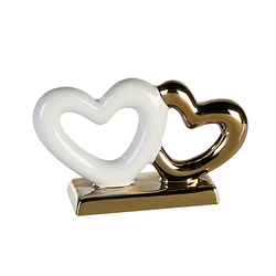 Kerámia szobor, Arany és fehér szív, 15x9x5cm