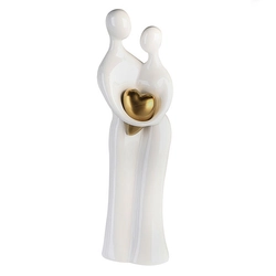Kerámia szobor, szerelmes pár, fehér és arany, 38cm