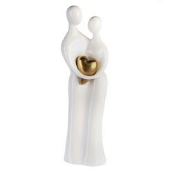 Kerámia szobor, szerelmes pár, fehér és arany, 38cm