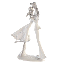Polyresin szobor, Csók, fehér és ezüst, 20x32x9cm