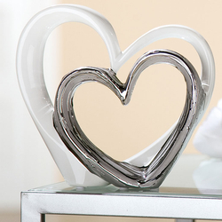 Kerámia szobor - szív - Heart for Heart - fehér-ezüst, 18x17x6cm - Gilde