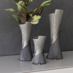 Kerámia váza,  ezüst és szürke, 8x10x19cm