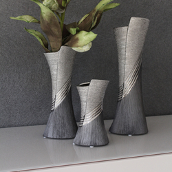 Kerámia váza, ezüst és szürke, 13x30x10cm