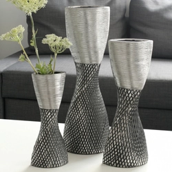 Kerámia váza, fekete és ezüst, 11x18x53cm