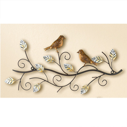 Fali fém dekoráció, Birds, Ág madarakkal, 48x24cm