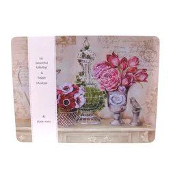 Parafa tányéralátét készlet, 4db-os, 40x30cm, lila virágok komódon Parafa tányéralátét készlet, 4db-os, 40x30cm, lila virágok komódon