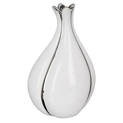Kerámia váza, Tulip,  fehér és ezüst, 10x20x13cm