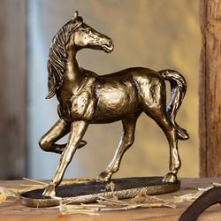 Polyresin szobor, Ló, arany, 23x24x9cm