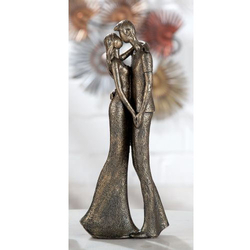 Bronz hatású polyresin szobor, szerelmes pár, 12x29x4cm