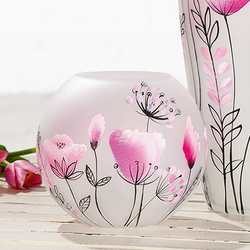 Üveg gömb váza, Flowery, 17x16cm