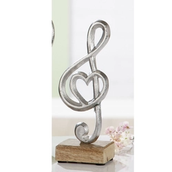 Aluminium violinkulcs szobor, fa talppal, 8x22x7cm
