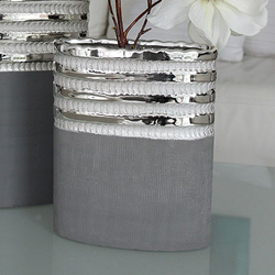 Kerámia váza, szürke és ezüst, 19x23x6,5cm