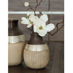 Kerámia váza - Bradora - bézs-ezüst-bronzbarna 14x21x14cm - Gilde