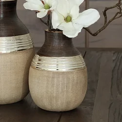 Kerámia váza, bézs, ezüst és bronzbarna színkombináció, 14x21x14cm