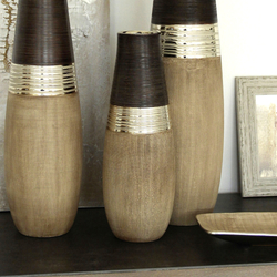 Kerámia váza -Bradora- bézs-ezüst-bronzbarna, 12x12x36cm  - Gilde