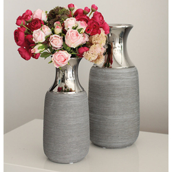Kerámia váza, szürke és ezüst, 12x27x12cm