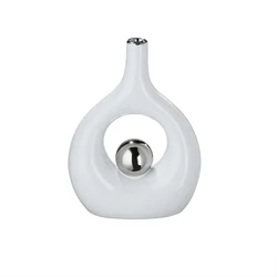 Kerámia váza, Tonda, ezüst és fehér, 16x22,5x7cm