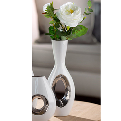 Kerámia váza, Tonda, ezüst és fehér, 12x30x7cm