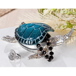Teknős, ékszertartó, polyresin, kék és ezüst, 16x16x6cm