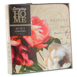 Poháralátét csomag, 4db-os, parafa hátú, 10,5x10,5cm - Postcard Floral