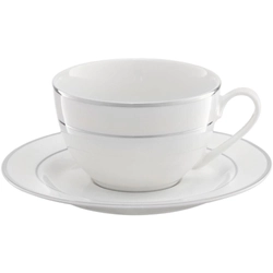 Porcelán teás, kávés készlet, Aura, ezüst csíkos, fehér, 12 részes, 200ml