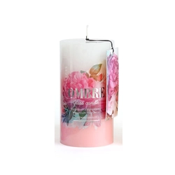 Fehér, rózsaszín, virágos illatgyertya 7x13cm, Ombre