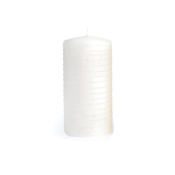 Fehér gyertya csillámos csíkokkal, 7x10cm, Artman Andalo