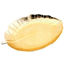 Levél alakú tálca, arany, 39cm