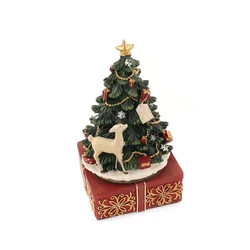 Karácsonyfa felhúzós, zenélós asztaldísz, 10x18x10cm