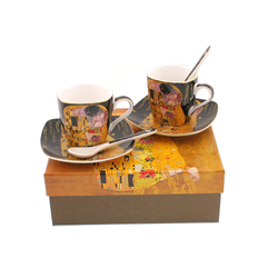 Gustav Klimt espresso csésze+alátét fekete, 2db, dobozos