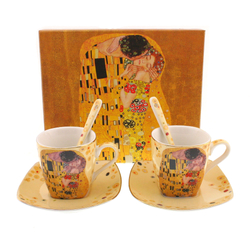Gustav Klimt espresso csésze alátéttel, bézs, 2db, dobozos
